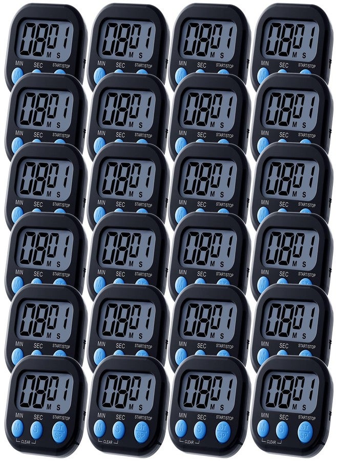 Leumoi 24 Pcs Digital Kitchen Timers Magnetic Back Timers Bulk Large Screen Loud Alarm On/Off Switch Minute Second Count up Countdown Memory Setting for Cooking Classroom Exercise(Black and Blue) - Image 1